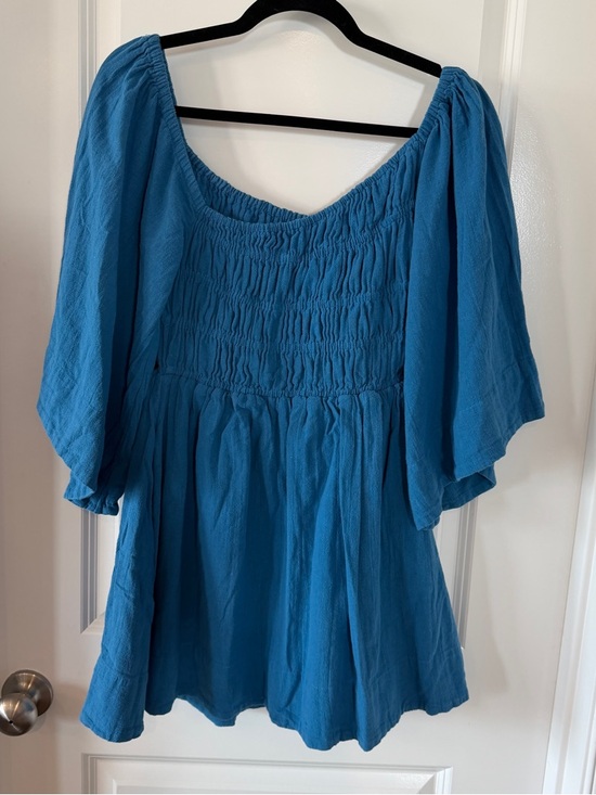 Free People Sunnier With You Blue Smocked Square-Neck Mini Dress XS - Picture 10 of 13